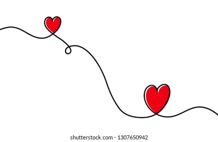 Continuous one line drawing of red heart isolated on white background. Vector illustration