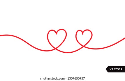 Continuous one line drawing of red heart isolated on white background. Vector illustration