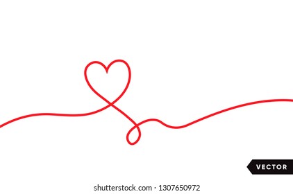 Continuous one line drawing of red heart isolated on white background. Vector illustration