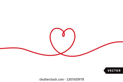 Continuous one line drawing of red heart isolated on white background. Vector illustration