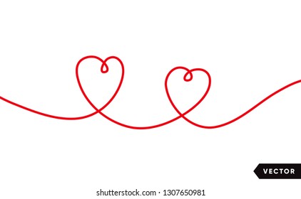 Continuous one line drawing of red heart isolated on white background. Vector illustration