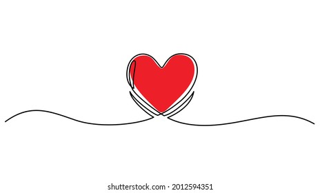 Continuous one line drawing of red heart isolated on white background. Vector illustration