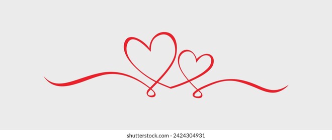 Continuous one line drawing of red heart isolated on white background.