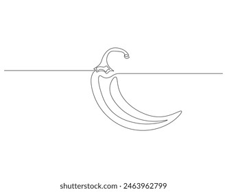 Continuous one line drawing of red chilli. One line drawing illustration of red chilli vegetable. fresh growing vegetable concept continuous line art. Editable outline.