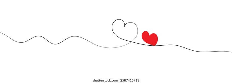 
Continuous one line drawing of red heart isolated on white background. EPS 20vector illustration for banner, template, poster, web, app, valentine's card, wedding. Black thin line image of heart icon