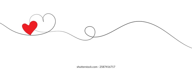 
Continuous one line drawing of red heart isolated on white background. EPS 20vector illustration for banner, template, poster, web, app, valentine's card, wedding. Black thin line image of heart icon