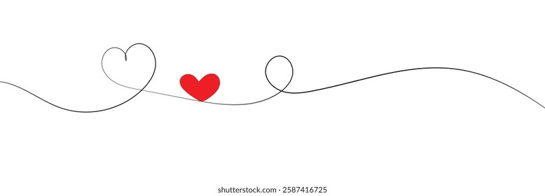 
Continuous one line drawing of red heart isolated on white background. EPS 20vector illustration for banner, template, poster, web, app, valentine's card, wedding. Black thin line image of heart icon