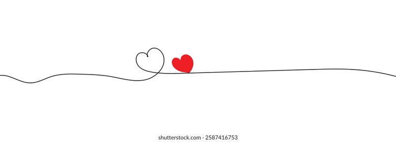 
Continuous one line drawing of red heart isolated on white background. EPS 20vector illustration for banner, template, poster, web, app, valentine's card, wedding. Black thin line image of heart icon