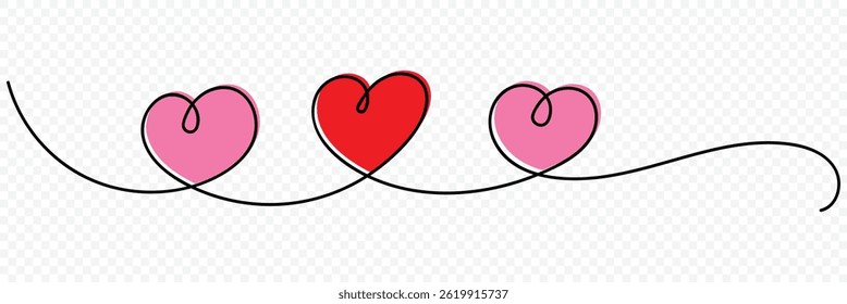 Continuous one line drawing of red heart isolated on white background. Abstract love symbol. Valentines day concept line art drawing vector illustration.