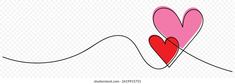 Continuous one line drawing of red heart isolated on white background. Abstract love symbol. Valentines day concept line art drawing vector illustration.