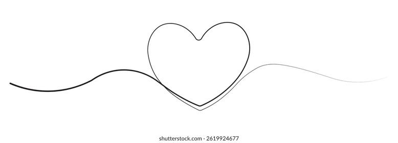Continuous one line drawing of red heart isolated on white background. EPS 20vector illustration for banner, template, poster, web, app, valentine's card, wedding. Black thin line image of heart icon.