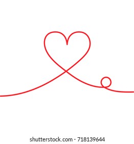 Continuous one line drawing of red heart isolated on white background. EPS10 vector illustration for banner, template, poster, web, app, valentine's card, wedding. Thin line image of heart icon.