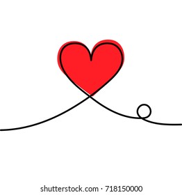 Continuous one line drawing red heart isolated white background  EPS10 vector illustration for banner  template  poster  web  app  valentine's card  wedding  Black thin line image heart icon 