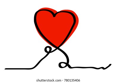 Continuous one line drawing of red heart isolated on white background. EPS10 vector illustration for banner, template, poster, web, app, valentine's card, wedding. Black thin line image of heart icon.