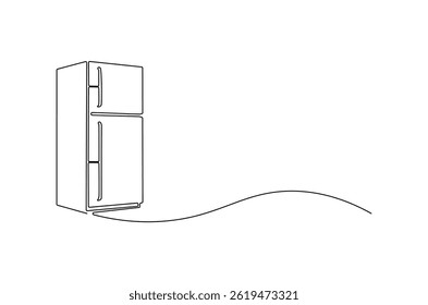 Kontinuierliche einzeilige Zeichnung des Kühlschranks. Einzeilige Zeichnung Illustration von Gefrierschrank. Gefrierkonzept, Vektorgrafik. Doodle-Linien-Illustration.