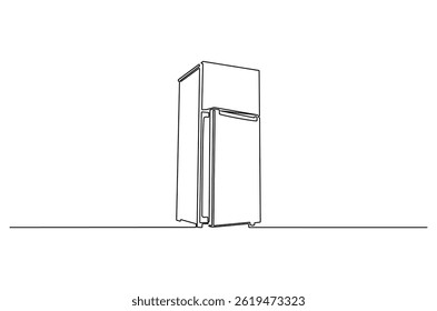 Dibujo continuo de una línea del refrigerador. Ilustración de dibujo de una sola línea de Freezer Fridge. Arte vectorial de concepto de congelador. Ilustración de línea Doodle.