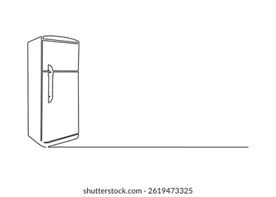 Continuous one line drawing of Refrigerator. Single line drawing illustration of Freezer Fridge. Freezer concept vector art. Doodle line illustration.