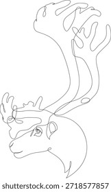 Dibujo continuo de una línea de Reno. Ciervo lineal aislado sobre fondo blanco. Ilustración vectorial.