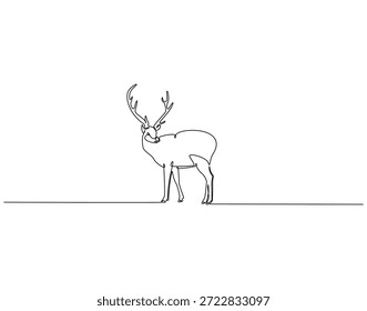 Dibujo continuo de una línea de animal de reno. Ilustración de dibujo de una línea de renos de santa. Concepto de día de Navidades de una sola línea. Esquema editable

