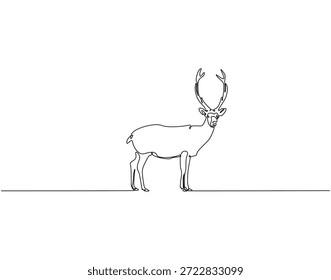 Dibujo continuo de una línea de animal de reno. Ilustración de dibujo de una línea de renos de santa. Concepto de día de Navidades de una sola línea. Esquema editable

