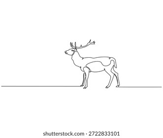 Dibujo continuo de una línea de animal de reno. Ilustración de dibujo de una línea de renos de santa. Concepto de día de Navidades de una sola línea. Esquema editable
