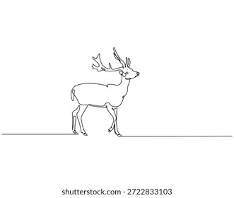 Dibujo continuo de una línea de animal de reno. Ilustración de dibujo de una línea de renos de santa. Concepto de día de Navidades de una sola línea. Esquema editable
