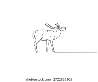 Dibujo continuo de una línea de animal de reno. Ilustración de dibujo de una línea de renos de santa. Concepto de día de Navidades de una sola línea. Esquema editable
