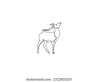 Dibujo continuo de una línea de animal de reno. Ilustración de dibujo de una línea de renos de santa. Concepto de día de Navidades de una sola línea. Esquema editable
