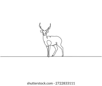 Dibujo continuo de una línea de animal de reno. Ilustración de dibujo de una línea de renos de santa. Concepto de día de Navidades de una sola línea. Esquema editable
