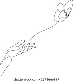 Dibujo continuo de una línea de liberar una mariposa de mano en vuelo. insecto de mariposa dibujado por una sola línea. Ilustración vectorial.