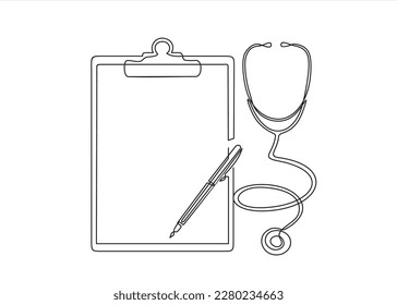 Continuous one line drawing of  report pad. Medical reporting.