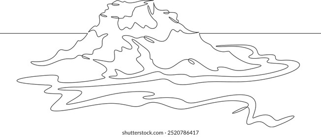 Uma linha contínua desenhando montanhas residuais. Planaltos protegidos. Paisagens de montanha. Os cânions rochosos. Uma linha contínua isolada ilustração mínima.
