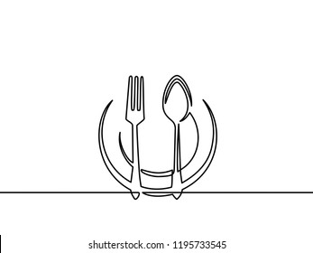 Dibujo continuo de una línea. logo del restaurante. Ilustración vectorial en blanco y negro.