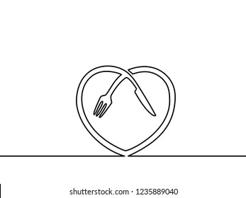 Continuous one line drawing. restaurant logo. Black and white vector illustration.