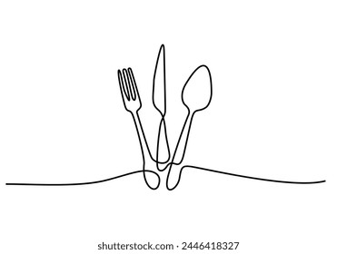 Durchgehende einzeilige Zeichnung. Restaurant-Logo. Schwarzweiß-Vektorillustration.