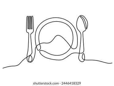 Continuous one line drawing. restaurant logo. Black and white vector illustration.