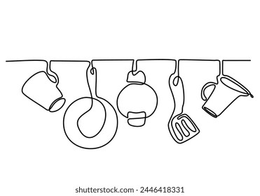 Continuous one line drawing. restaurant logo. Black and white vector illustration.