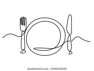 Dibujo continuo de una línea. logotipo del restaurante. Ilustración vectorial en blanco y negro.