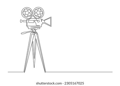 Continuous one line drawing of a retro cinema camera. Vintage cinema camera isolated on a white background. Vector illustration