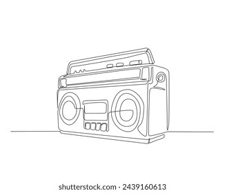 Continuous one line drawing of retro classic radio tape player. Boombox single line vector illustration. Editable stroke.