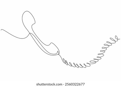 Continuous one line drawing retro telephone receiver with coiled cord. The telephone cable is thick and tangles easily. Vintage. National Telephone Day. Single line draw design vector illustration