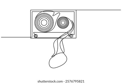 Continuous one line drawing of retro cassette sticker icon