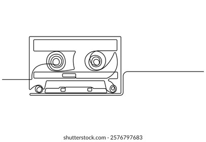 Continuous one line drawing of retro cassette sticker icon
