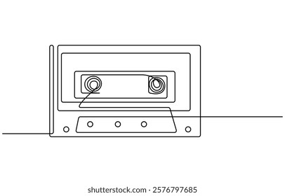 Continuous one line drawing of retro cassette sticker icon