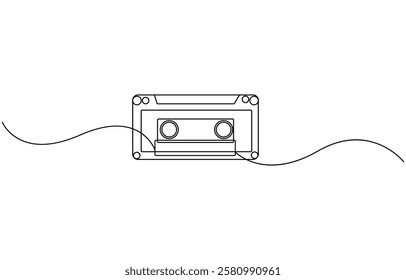 Continuous one line drawing of retro cassette sticker icon