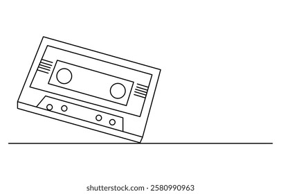 Continuous one line drawing of retro cassette sticker icon