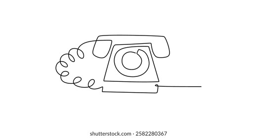 Continuous one line drawing of a retro telephone. Symbol of classic communication devices and historical technology. Vector illustration hand drawn.