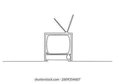Continuous one line drawing of Retro Television. Single line drawing illustration of Old television. Vintage television concept vector art. Doodle line illustration.