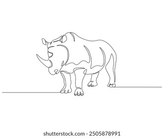 Continuous one line drawing of rhino. One line drawing illustration of horned rhinoceros. World rhino day concept line art. Editable outline