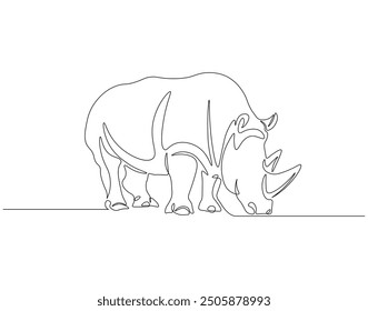 Continuous one line drawing of rhino. One line drawing illustration of horned rhinoceros. World rhino day concept line art. Editable outline